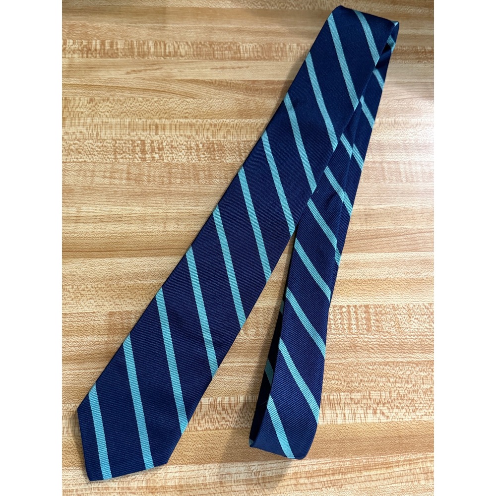 J. Crew Men's Silk Tie Navy Aqua Blue Diagonal Stripe